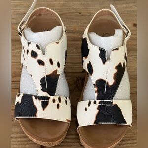 Corky’s Maddie Cow Print Wedge Sandals, Size 7.5M, Preowned